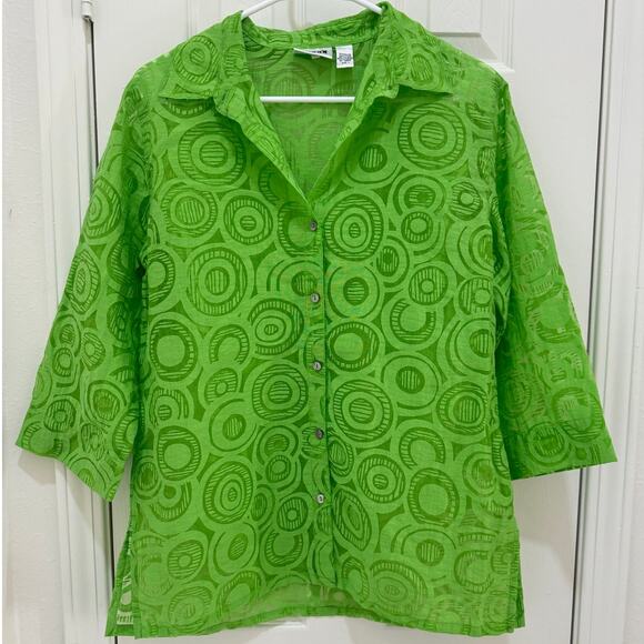 Chico's Design Tops - Vintage 90's Chico's Design Green Sheer 3/4 Sleeve Button Down Blouse Medium